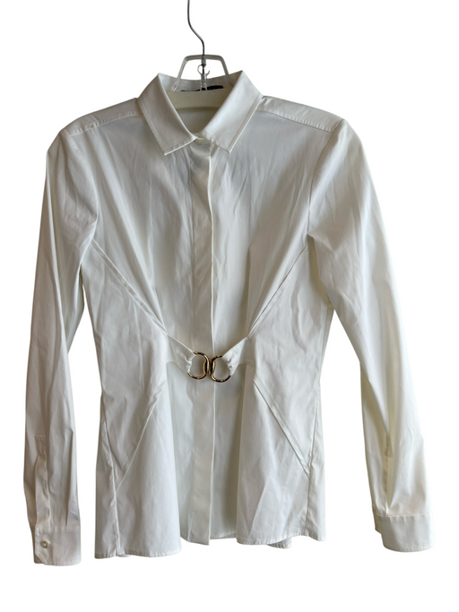 Gucci Size 40 White Cotton Blend Long Sleeve Collared buttondown Top White / 40