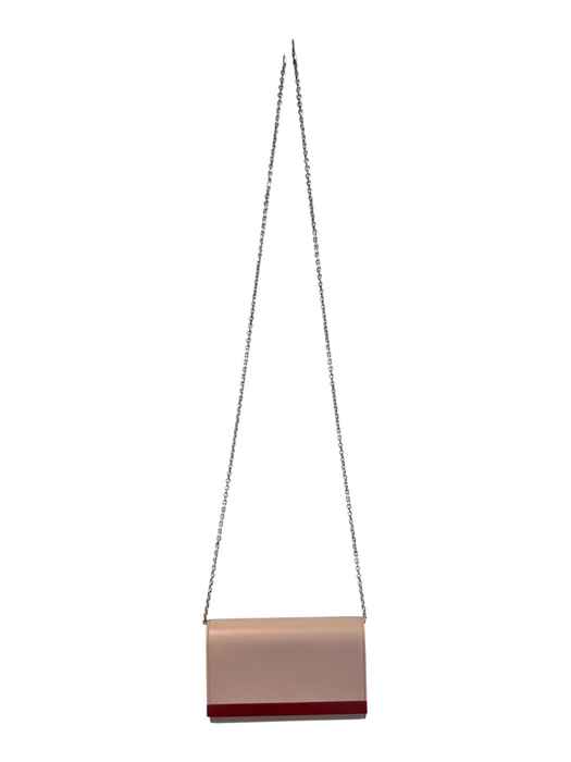 Fendi Pale Pink Leather Metal Bar Accents Silver Chain Detail Clutch Bag Pale Pink / Mini