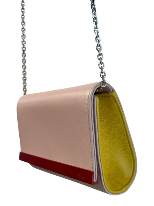 Fendi Pale Pink Leather Metal Bar Accents Silver Chain Detail Clutch Bag Pale Pink / Mini