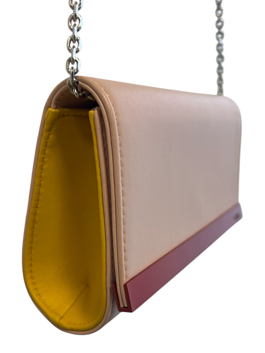 Fendi Pale Pink Leather Metal Bar Accents Silver Chain Detail Clutch Bag Pale Pink / Mini