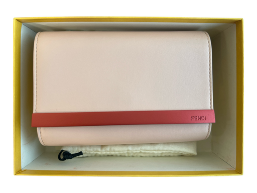 Fendi Pale Pink Leather Metal Bar Accents Silver Chain Detail Clutch Bag Pale Pink / Mini