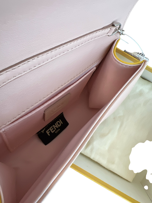 Fendi Pale Pink Leather Metal Bar Accents Silver Chain Detail Clutch Bag Pale Pink / Mini