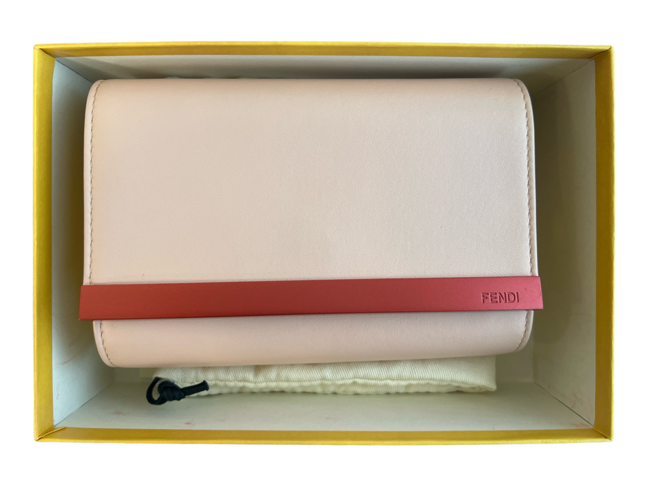 Fendi Pale Pink Leather Metal Bar Accents Silver Chain Detail Clutch Bag Pale Pink / Mini