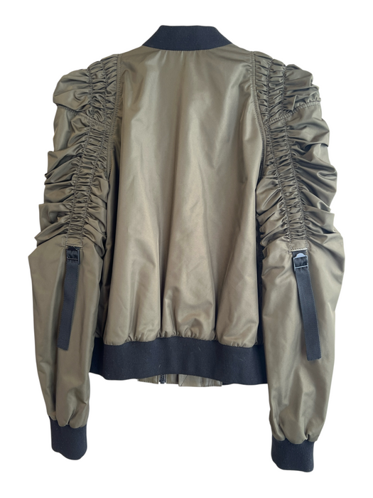 MOM LINE Size 38 Green Leather & Fabric High Neck double zip Jacket Green / 38