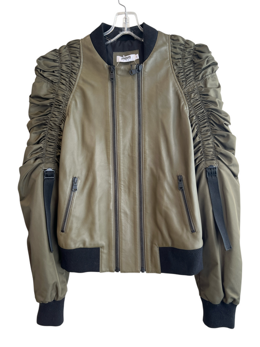MOM LINE Size 38 Green Leather & Fabric High Neck double zip Jacket Green / 38