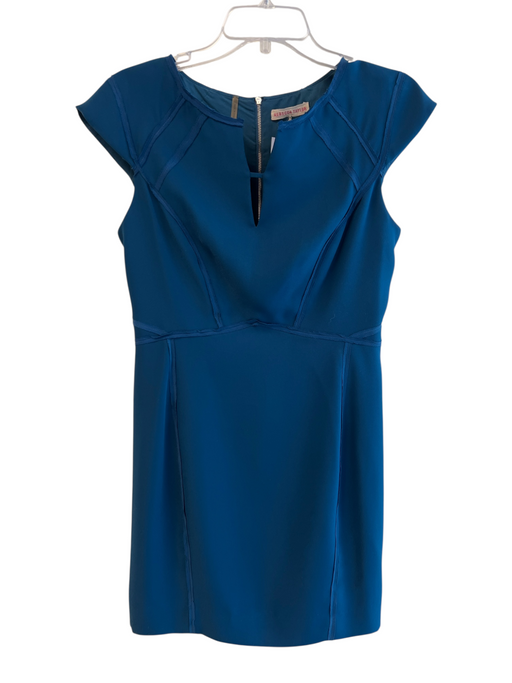 Rebecca Taylor Size 8 Teal Blue Polyester Blend Lined Raw Edge Trim Dress Teal Blue / 8