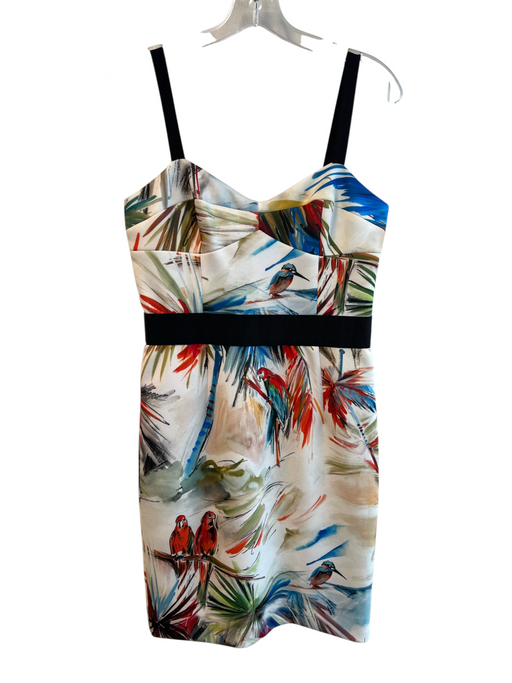 Milly Size 8 White & Multi Polyester Blend Back Zip Sleeveless Knee length Dress White & Multi / 8