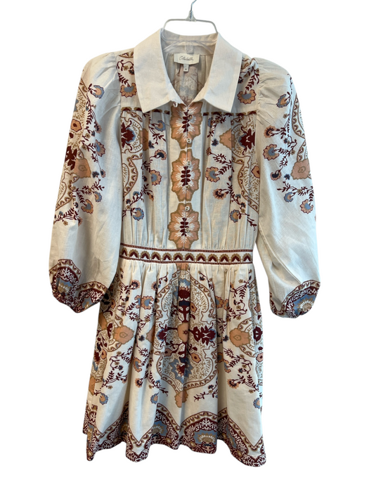Cleobella Size Medium White & Multi Cotton Blend Lined Side Zip Dress White & Multi / Medium