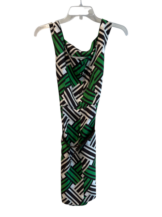 Milly Size 6 Green, Brown & White Silk Side Zip Sleeveless Belt Dress Green, Brown & White / 6