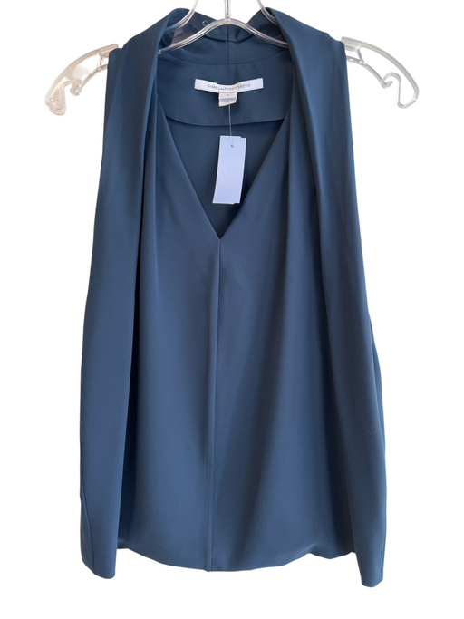 Diane Von Furstenberg Size Sm & Med Navy Polyester Sleeveless V Neck Draped Top Navy / Sm & Med