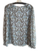 Tory Burch Size 6 Blue & Brown Silk Lined Round Split Neck Long Sheer Sleeve Top Blue & Brown / 6