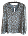Tory Burch Size 6 Blue & Brown Silk Lined Round Split Neck Long Sheer Sleeve Top Blue & Brown / 6