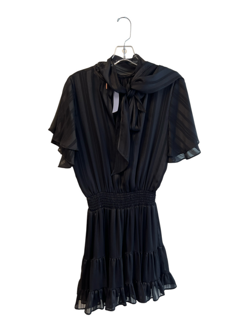 Misa Size Medium Black Polyester Short flutter sleeve Textured Dress Black / Medium