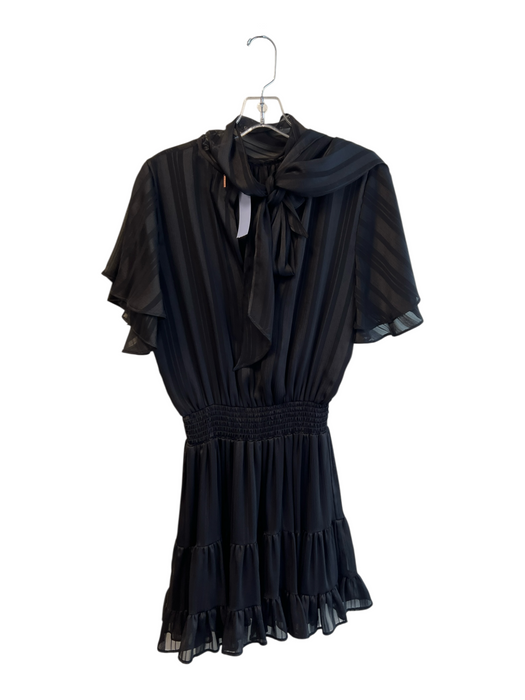 Misa Size Medium Black Polyester Short flutter sleeve Textured Dress Black / Medium