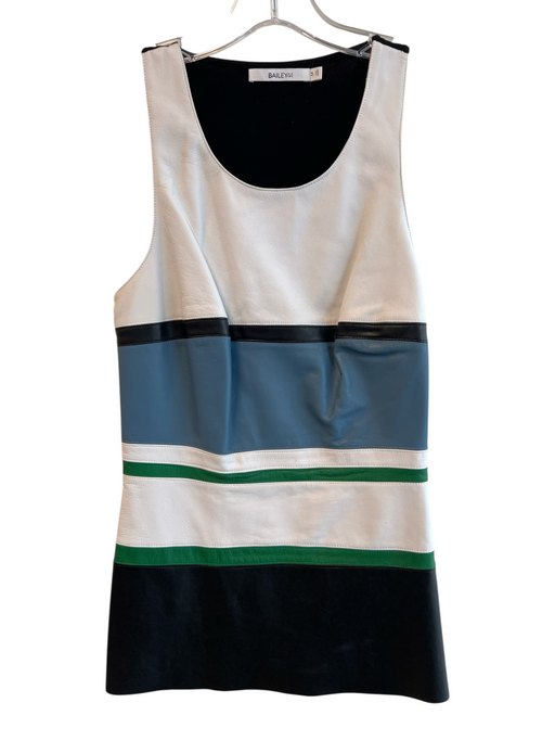 Bailey Size Medium White, Black & Blue Faux Leather Sleeveless Round Neck Top White, Black & Blue / Medium