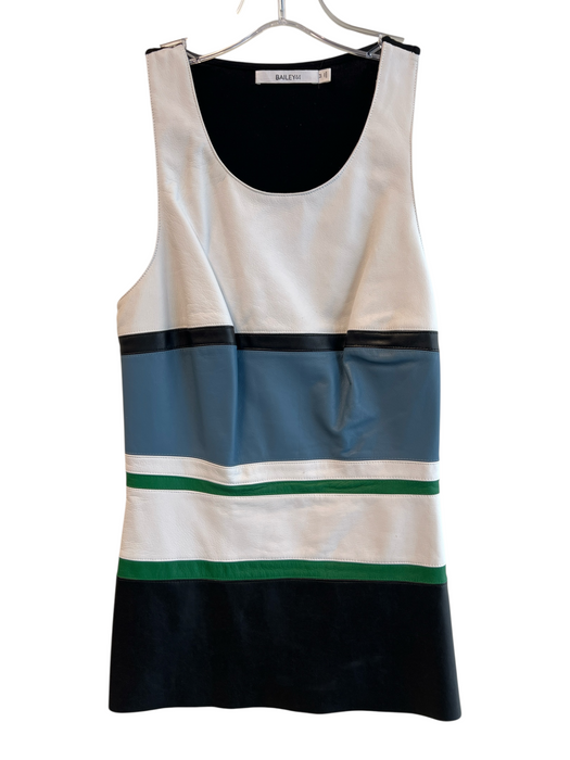 Bailey Size Medium White, Black & Blue Faux Leather Sleeveless Round Neck Top White, Black & Blue / Medium