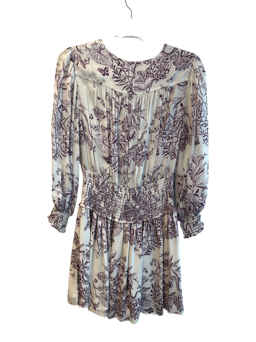 7 For All Mankind Size Medium White & Purple Viscose V Neck Stretch Waist Dress White & Purple / Medium
