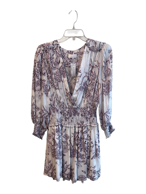 7 For All Mankind Size Medium White & Purple Viscose V Neck Stretch Waist Dress White & Purple / Medium