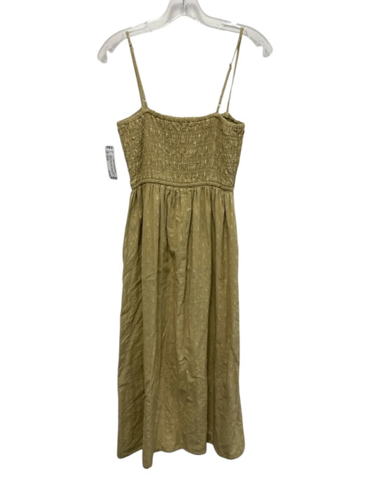 Madewell Size Small Beige & White Cotton Spaghetti Strap Swiss Dot Shirred Dress Beige & White / Small