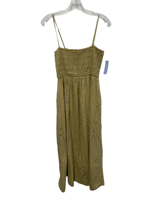 Madewell Size Small Beige & White Cotton Spaghetti Strap Swiss Dot Shirred Dress Beige & White / Small