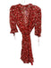 The Kooples Size 3 Red, White, Green Viscose Half Sleeve Floral Sheer Wrap Dress Red, White, Green / 3