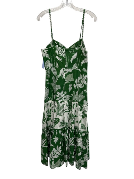 Farm Rio Size Medium Green & White Cotton Balls Leaves Tiered Maxi Dress Green & White / Medium