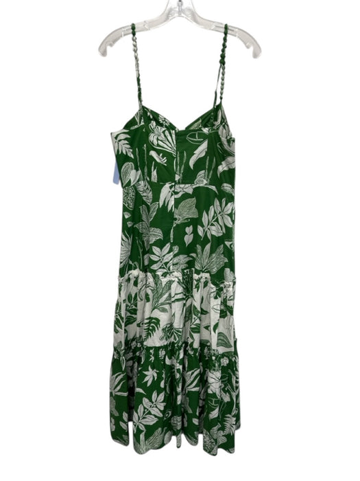Farm Rio Size Medium Green & White Cotton Balls Leaves Tiered Maxi Dress Green & White / Medium