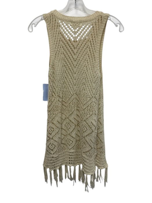 Allison New York Size Small Beige Polyester Sleeveless Crochet Knit Fringe Top Beige / Small