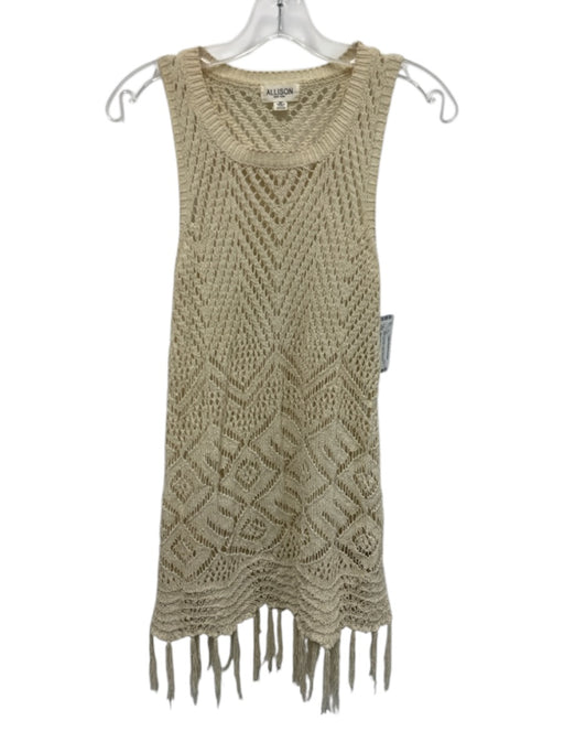 Allison New York Size Small Beige Polyester Sleeveless Crochet Knit Fringe Top Beige / Small