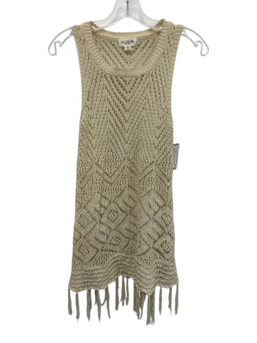 Allison New York Size Small Beige Polyester Sleeveless Crochet Knit Fringe Top Beige / Small