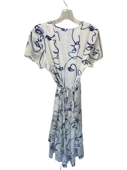 Hutch Size M White & Blue Polyester Blend Abstract Wrap Short Sleeve Maxi Dress White & Blue / M
