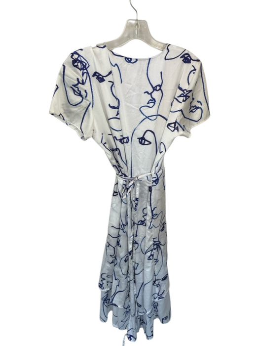 Hutch Size M White & Blue Polyester Blend Abstract Wrap Short Sleeve Maxi Dress White & Blue / M