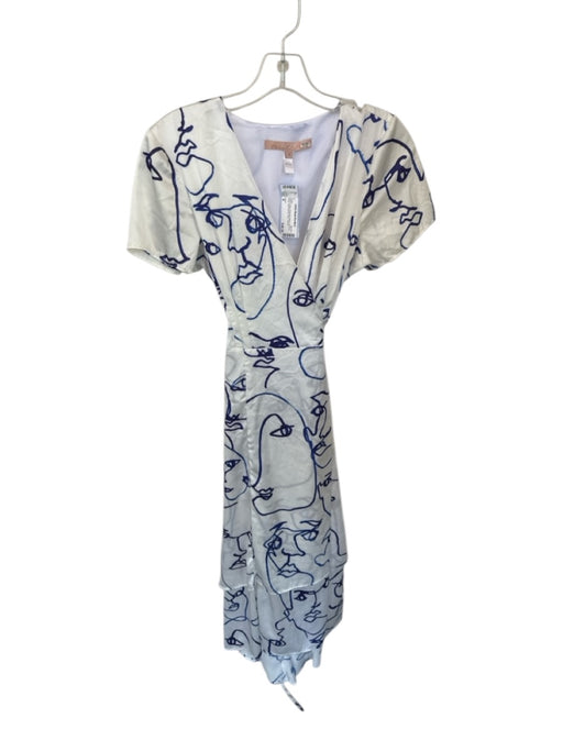 Hutch Size M White & Blue Polyester Blend Abstract Wrap Short Sleeve Maxi Dress White & Blue / M