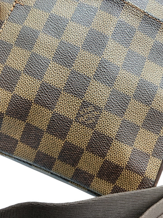 Louis Vuitton Brown Coated Canvas Damier Ebene Zip Close Front Pocket Bag Brown / PM