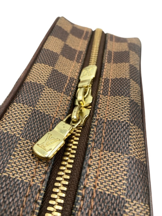 Louis Vuitton Brown Coated Canvas Damier Ebene Zip Close Front Pocket Bag Brown / PM