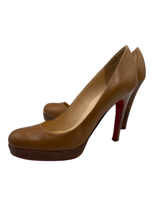 Christian Louboutin Shoe Size 38.5 Beige Leather Upper Wood platform Pumps Beige / 38.5
