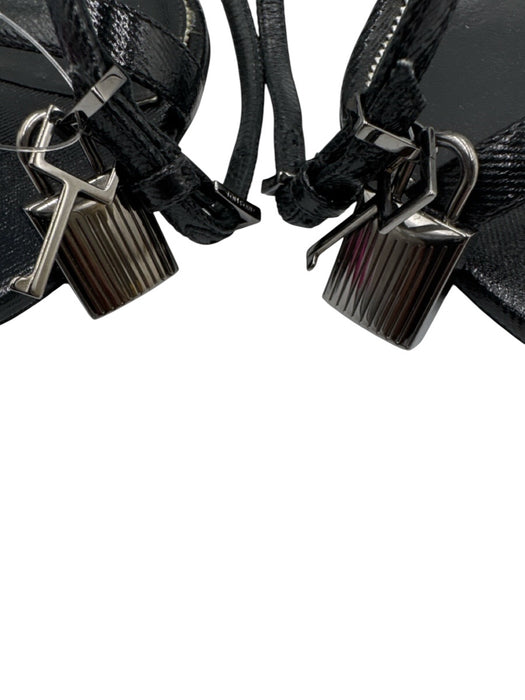 Tom Ford Shoe Size 38 Black & Gunmetal Leather Upper Shiny Wrap Ankle Sandals Black & Gunmetal / 38
