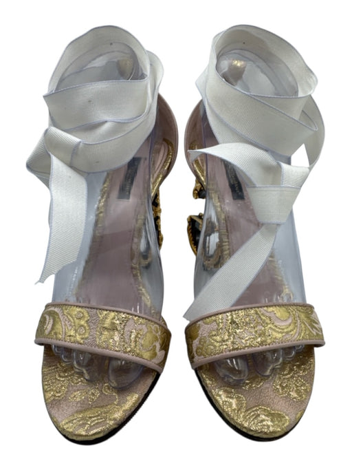 Dolce & Gabbana Shoe Size 38.5 Pink, Gold & White textile upper Sandals Pink, Gold & White / 38.5