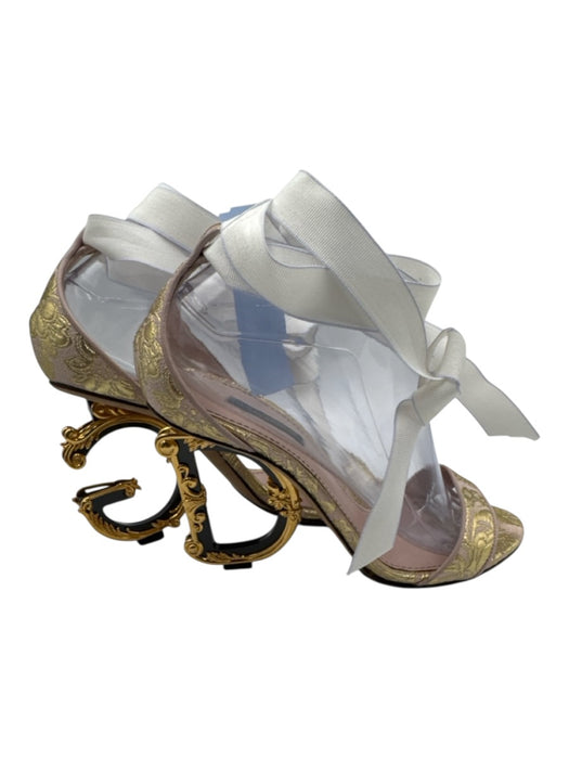 Dolce & Gabbana Shoe Size 38.5 Pink, Gold & White textile upper Sandals Pink, Gold & White / 38.5