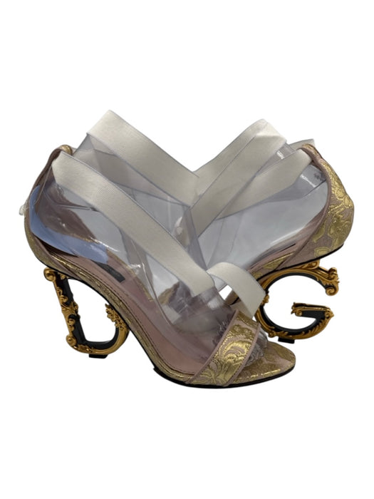 Dolce & Gabbana Shoe Size 38.5 Pink, Gold & White textile upper Sandals Pink, Gold & White / 38.5