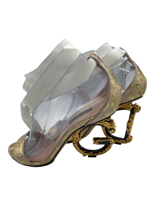 Dolce & Gabbana Shoe Size 38.5 Pink, Gold & White textile upper Sandals Pink, Gold & White / 38.5