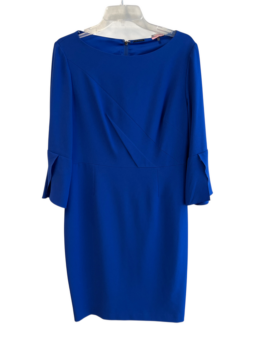 Elie Tahari Size 12 Blue Polyester Blend 3/4 Sleeve Back Zip Round Neck Dress Blue / 12