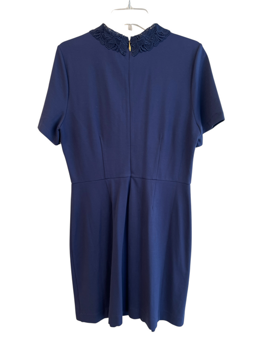Draper James Size L Navy Rayon Blend Short Sleeve Solid Neck detail Dress Navy / L
