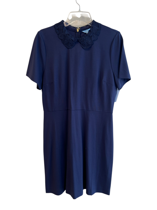 Draper James Size L Navy Rayon Blend Short Sleeve Solid Neck detail Dress Navy / L