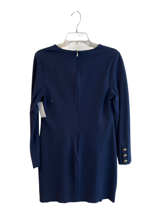 Trina Turk Size 10 Navy Polyester Blend Long Sleeve Back Zip Gold Hardware Dress Navy / 10