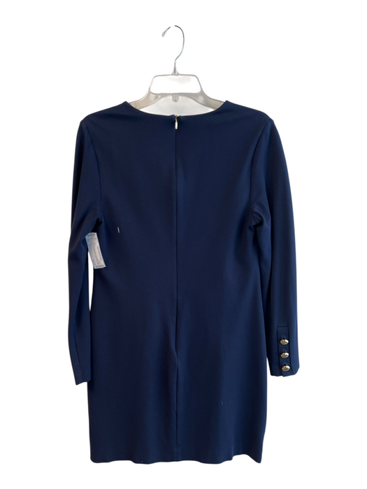 Trina Turk Size 10 Navy Polyester Blend Long Sleeve Back Zip Gold Hardware Dress Navy / 10