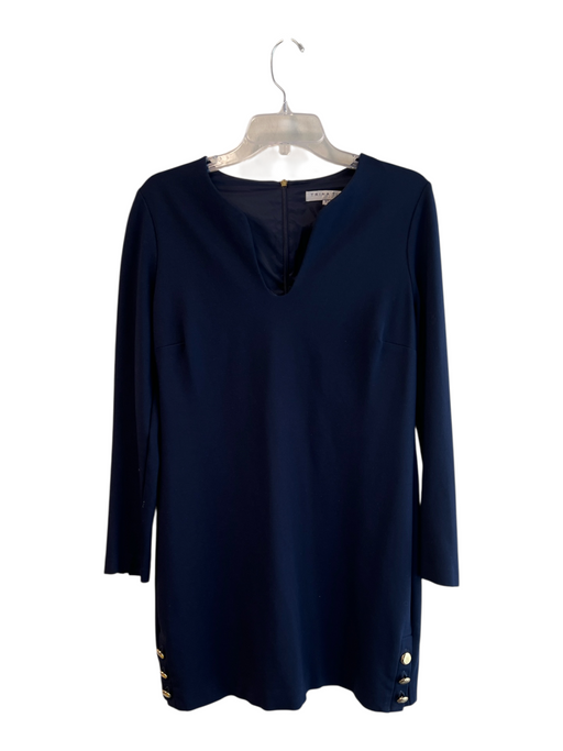 Trina Turk Size 10 Navy Polyester Blend Long Sleeve Back Zip Gold Hardware Dress Navy / 10