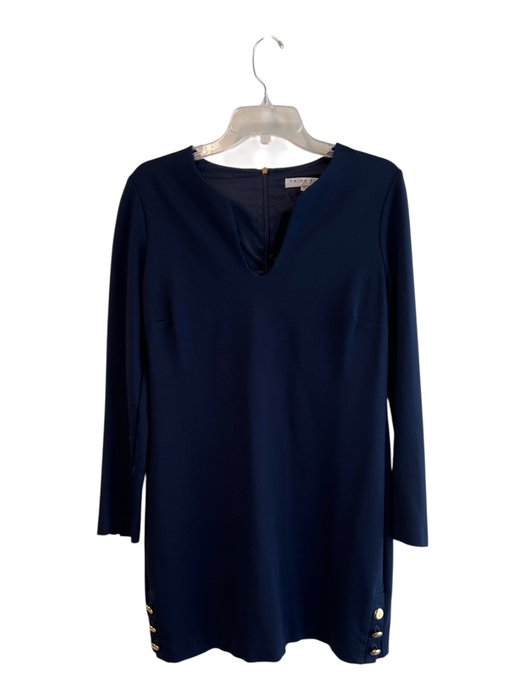 Trina Turk Size 10 Navy Polyester Blend Long Sleeve Back Zip Gold Hardware Dress Navy / 10