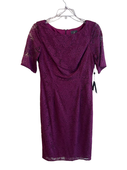 Adrianna Papell Size 10 Purple Nylon & Polyester Floral Short Sleeve Dress Purple / 10