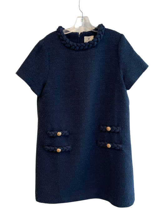 Tuckernuck Size XL Navy Polyester Lined Back Zip Short Sleeve Gold button Dress Navy / XL